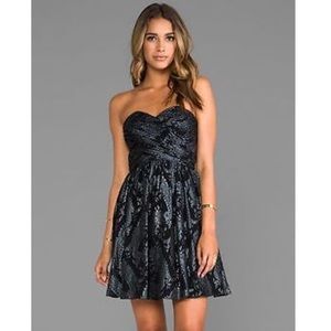 NWT Erin Fetherson black metallic strapless dress